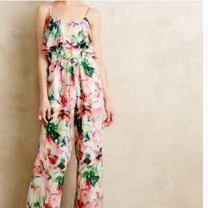 Anthropologie Fleur Wood Ikebana Silk Jumpsuit